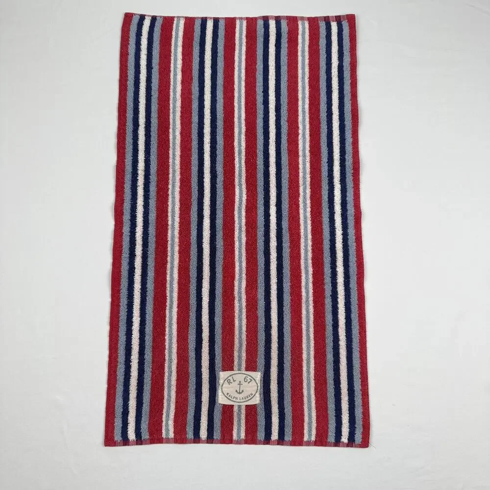 Ralph Lauren RL 67 Striped Cotton Hand Towels Nautical Made in USA Set of 2